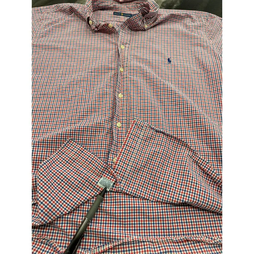 Polo Ralph Lauren Mens 2XB Big Red Blue Gingham Button Down Short Sleeve Shirt